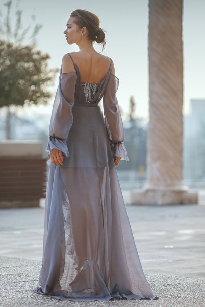 Special Embroidered Beaded Lace, Made of Silk Chiffon Fabric, Moving Evening Dress
