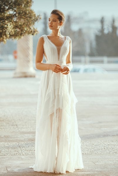 Draped Skirt Flight Chiffon Evening Dress Model