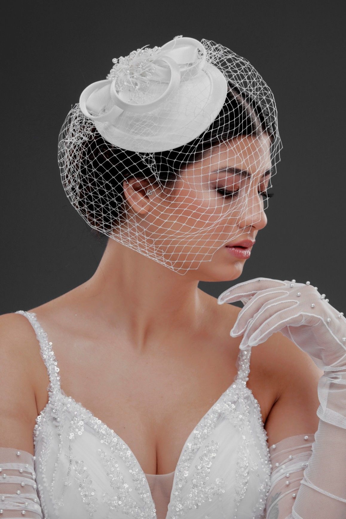 Gelin Kepi Nikah Şapkası Vualet,EKRU