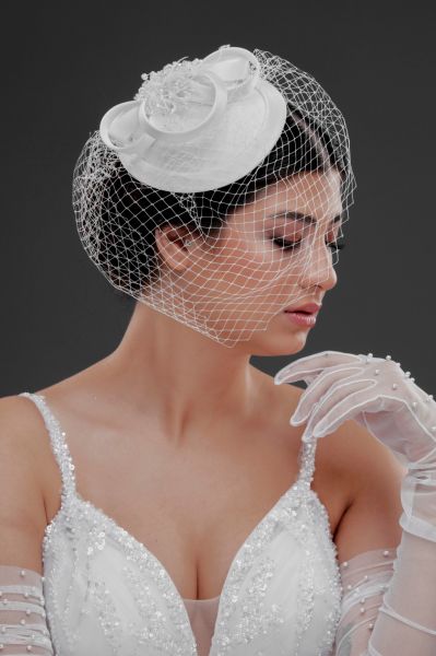 Gelin Kepi Nikah Şapkası Vualet,EKRU
