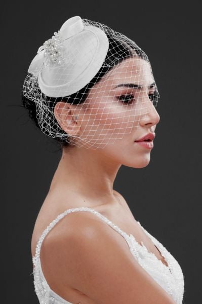 Gelin Kepi Nikah Şapkası Vualet ,EKRU-658