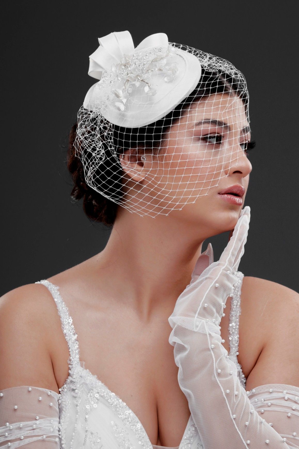 Gelin Kepi Nikah Şapkası Vualet ,EKRU-659