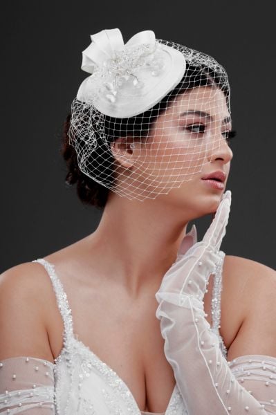 Gelin Kepi Nikah Şapkası Vualet ,EKRU-659