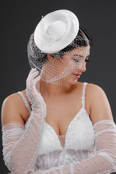 Gelin Kepi Nikah Şapkası Vualet EKRU ST663