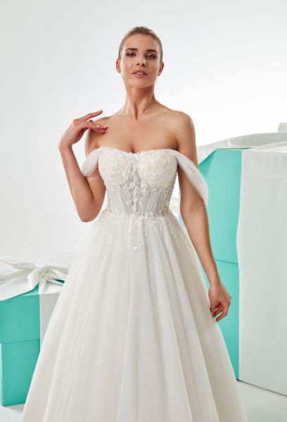 Kayık Yaka Helen Gelinlik Modeli