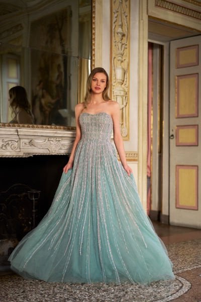 Straplez, A Kesim, Yoğun İşlemeli, Pelerin Kollu,  Helen Abiye Modeli