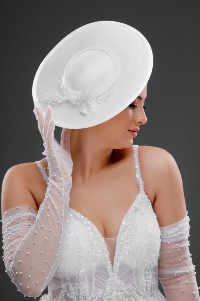 Gelin Kepi Nikah Şapkası Vualeti,Gelin Şapkası BEYAZ ST673