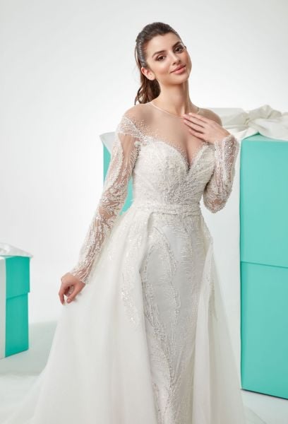 Long Sleeve, Embroidered, Slim Fit Wedding Dress Model