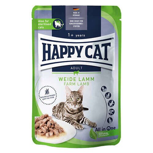 Happy Cat Meat in Sauce Sterilised Kuzu Etli Kısırlaştırılmış Kedi Yaş Maması 85 Gr