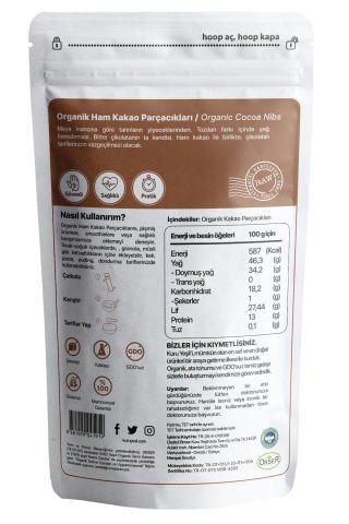 Kuru Yeşil Organik Ham Kakao  Parçacığı 150 GR - Organic Raw Cacao Nibs