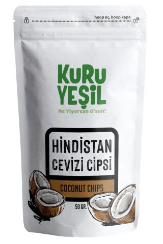 Kuru Yeşil Organik Hindistan Cevizi Cipsi 50 GR | Şeker İlavesiz