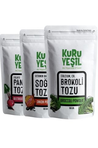 Brokoli Tozu 100 GR- Soğan Tozu 100 GR - Pancar Tozu 100 GR  | Kuru Sebze Paketi 300 GR