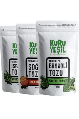 Soğan Tozu 100GR - Brokoli Tozu 100GR - Ispanak Tozu 100GR | Sağlıklı Kuru Sebze Paketi 300 gr
