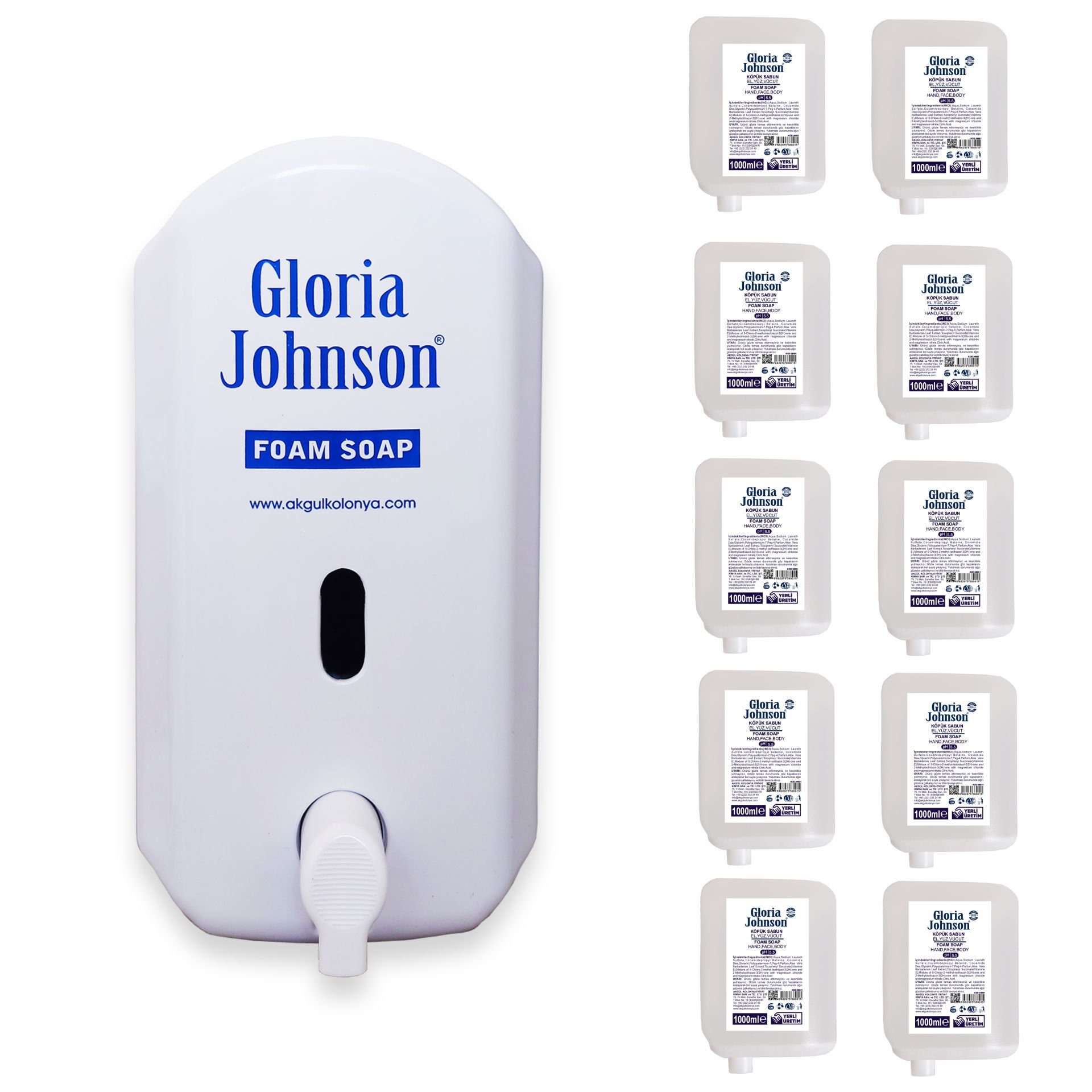 Gloria Johnson Köpük Sabun 1000 ML (10 Ad Kartuş + 1 Ad Dispenser)