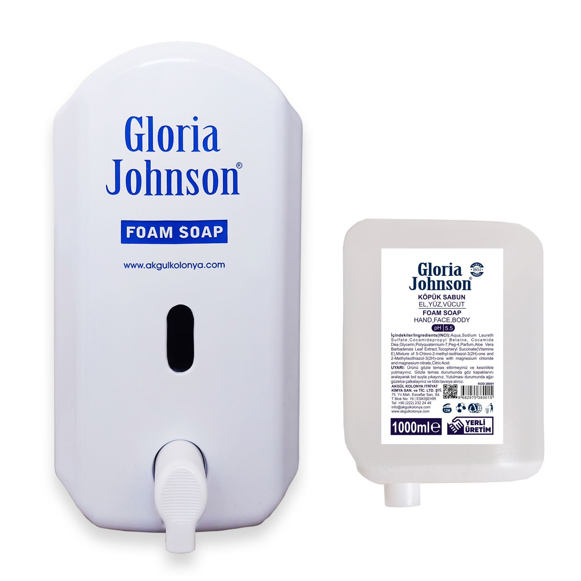 Gloria Johnson Köpük Sabun 1000 ML (1 Ad Kartuş + 1 Ad Dispenser)