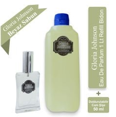 Gloria Johnson Beyaz Sabun Eau De Parfum 1 LT Refill Bidon + Doldurulabilir Cam Şişe 50 ml