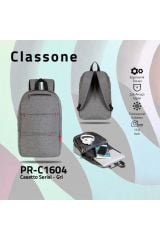 PR-C160 4Casetto Serisi  WTXPro,Su Geçirmez Kumaş  15.6''  Notebook, Laptop Sırt Çantası - Gri