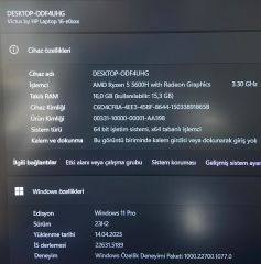 KUTULU Hp Victus 16-e0012nt /AMD Ryzen 5 5600H /16RAM/1Tb SSD+256SSD/NVIDIA GeForce GTX 1650 (4GB) /16.1 FHD 60Hz 1920x1080