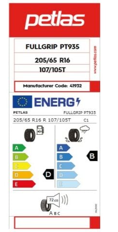 Petlas 205/65R16c TL 107/105T 8PR Full Grip PT935 Hafif Ticari Kış Lastiği (2023)