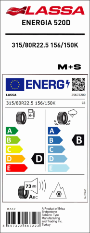 Lassa 315/80R22.5 156/150K Energia 520D M+S Hafriyat Çeker Tip Lastiği(2021)