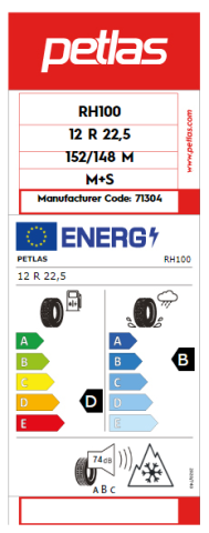 Petlas 12R22.5 TL 152/148M (KAR) RH100 Asfalt Çeker Tip Lastiği (2023)