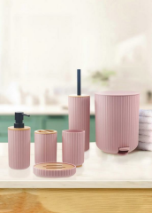 The Mia BNY0027 Stripe 6 Parça Banyo Seti Pembe