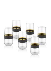 The Mia GLW0002 Glow Su Bardağı 6 Lı Uzun Siyah Gold Set