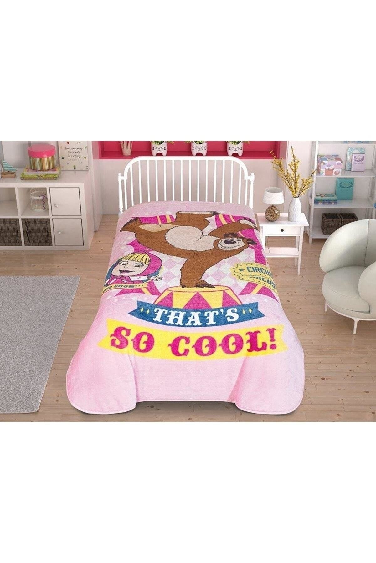 Taç Lisanslı Masha & The Cool Bear Tek Kişilik Battaniye