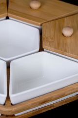 Acar 10164 7'li Bambu Standlı Porselen Kahvaltılık