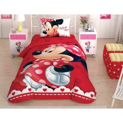 Taç Lisanslı Minnie Lovely Glitter Tek Kişilik Nevresim Takımı
