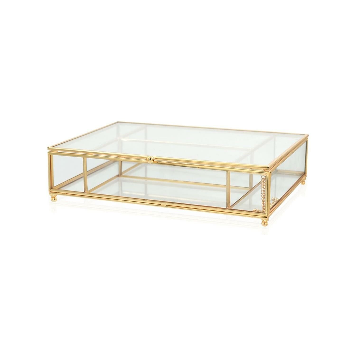 The Mia BRS0156 Brass Kapaklı Organizer 4 Bölmeli 30x20x6 Cm