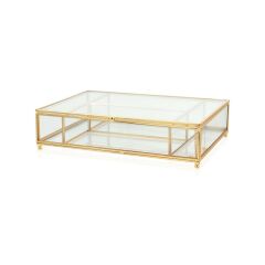 The Mia BRS0156 Brass Kapaklı Organizer 4 Bölmeli 30x20x6 Cm