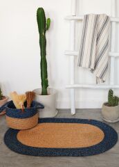 The Mia SPT0047 Jutte Oval Halı Bambu Lacivert 60x90 Cm