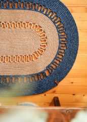 The Mia SPT0050 Jutte Oval Halı Bambu Lacivert 80x120 Cm