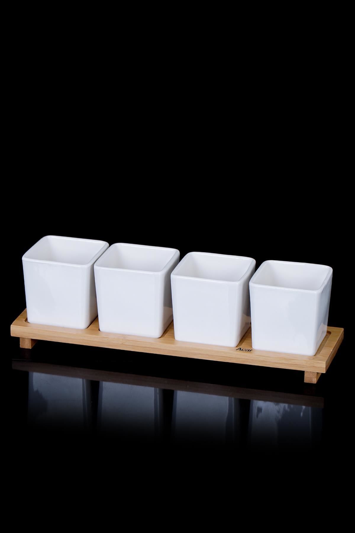 Acar 10159 La Pure Bambu Standlı Porselen 4'Lü Kase