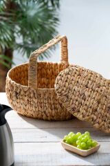 Acar 298 Wicker Kapaklı Oval Hasır Piknik Sepeti 38 x 30 x 18 Cm