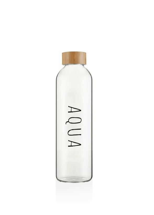 The Mia CAM0303 Aqua Bambu Kapaklı Borosilikat Cam Su Şişesi 600 ML