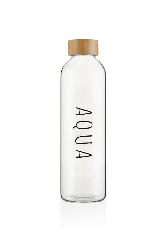 The Mia CAM0305 Aqua Bambu Kapaklı Borosilikat Cam Su Şişesi 1000 ML