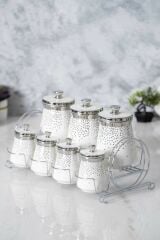Acar 6388 Fleur Metal Standlı 7 Li Baharat Takımı Silver