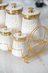 Acar 6388 Fleur Metal Standlı 7 Li Baharat Takımı Gold