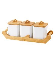 Acar 10998 La Pure 3lü Bambu Tepsili Porselen Baharatlık