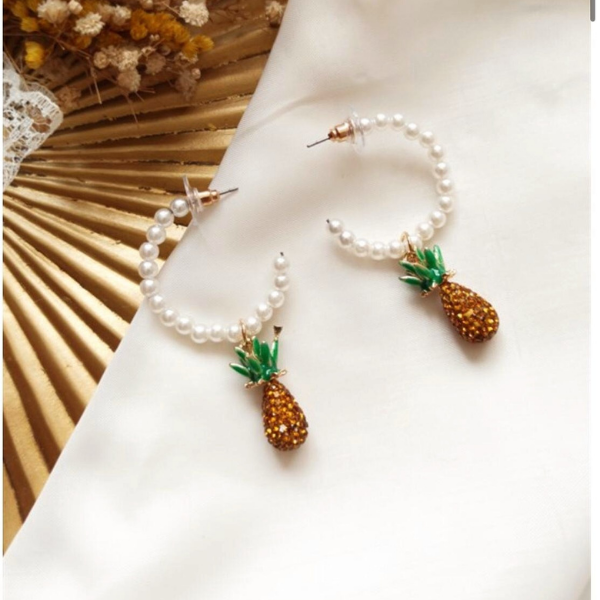 İncili Halka Ananas Küpe