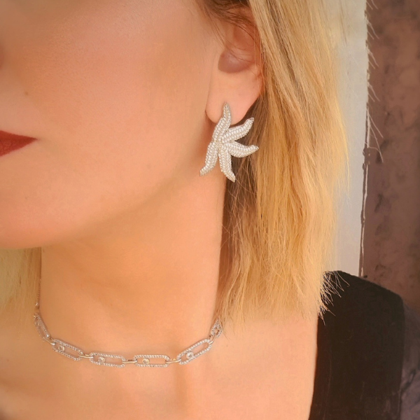 Zirkon Taşlı Deniz Yıldızı Silver Küpe