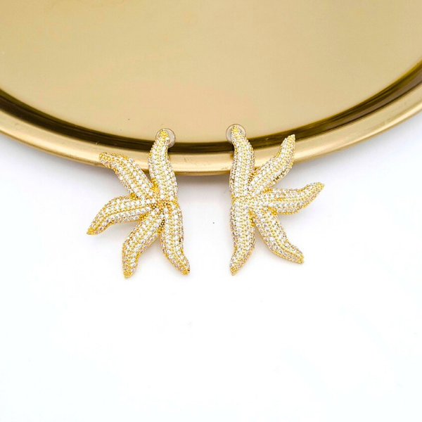 Zirkon Taşlı Deniz Yıldızı Gold Küpe