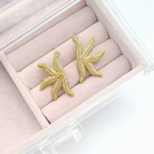 Zirkon Taşlı Deniz Yıldızı Gold Küpe