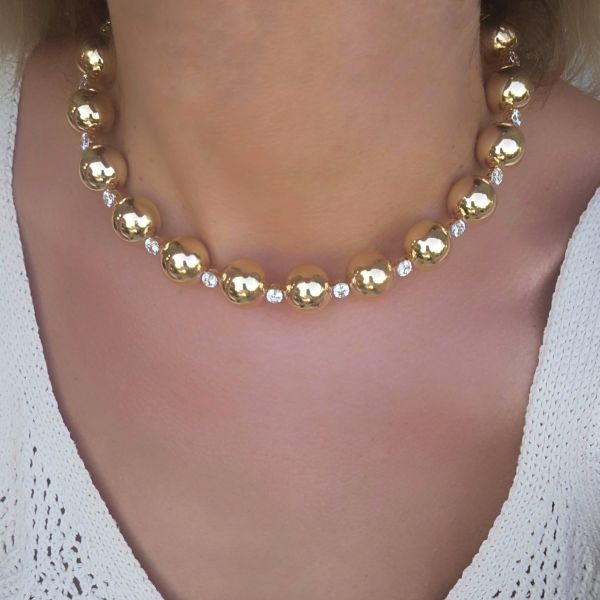 Taşlı Gold Top Boncuk Kolye