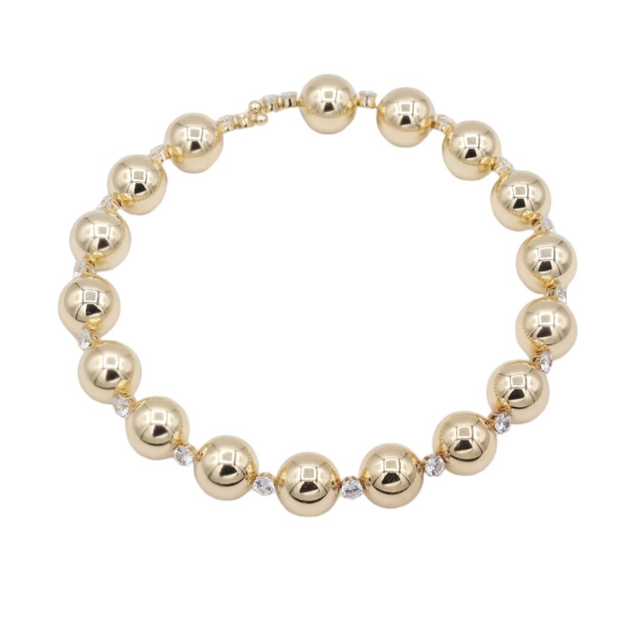 Taşlı Gold Top Boncuk Kolye
