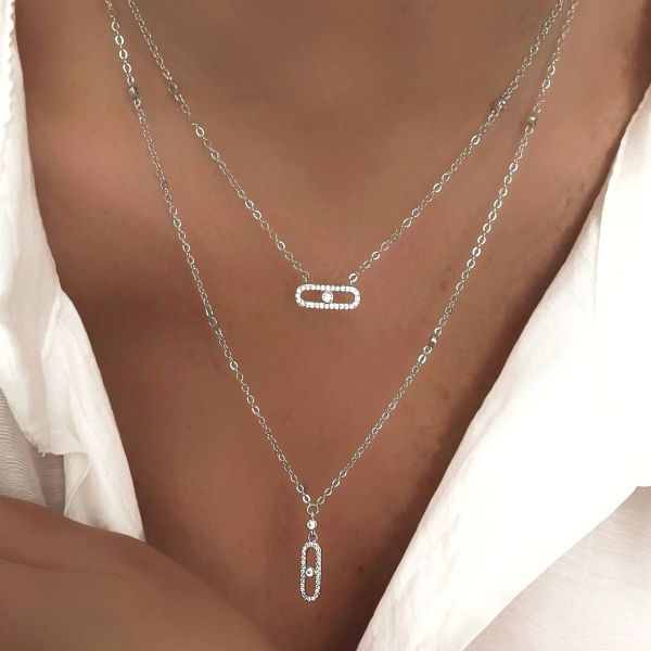 Mes 2'li Silver Zincir Kolye