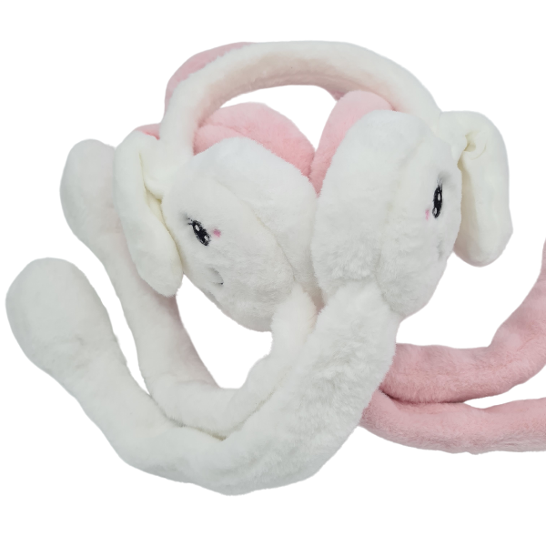 Oynar Kulaklı Hareketli Tavşan Peluş Kulaklık Beyaz