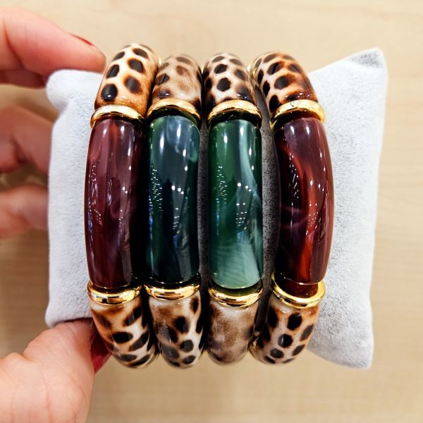 Leopar Desenli Gold Detaylı Lastikli Bileklik